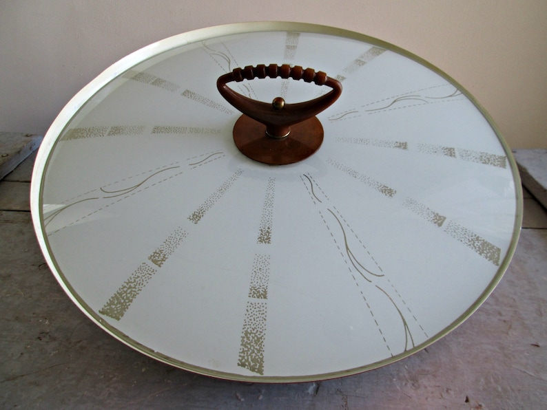 Mid Century Modern Pull Down Light STUNNING Harmony House Copper Lamp, Atomic UFO Flying Saucer Ceiling Mount, Pinhole Diffuser, Glass Shade image 6