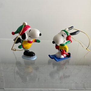 Vintage Snoopy Collectible PVC Christmas Ornament, Under 3 Inches Tall, Your Choice: SKI or SKATE, Peanuts United Feature Syndicated Inc