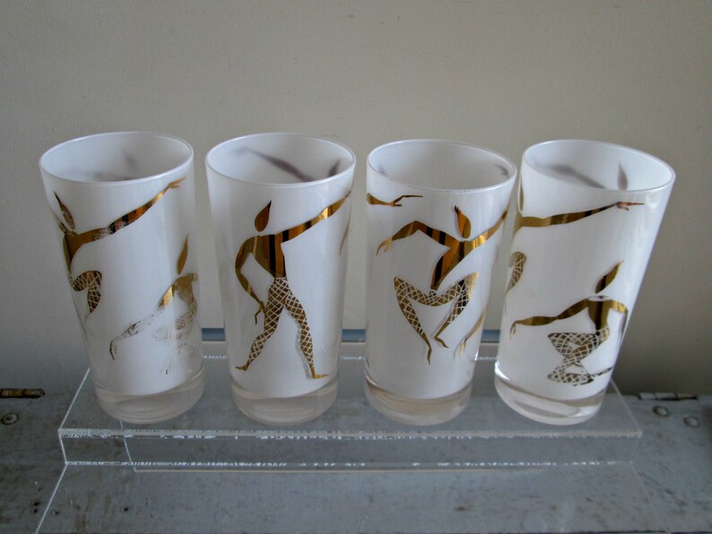 Vintage MCM Drinking Glasses Set of 4 Calypso Dancers Gold & Etsy