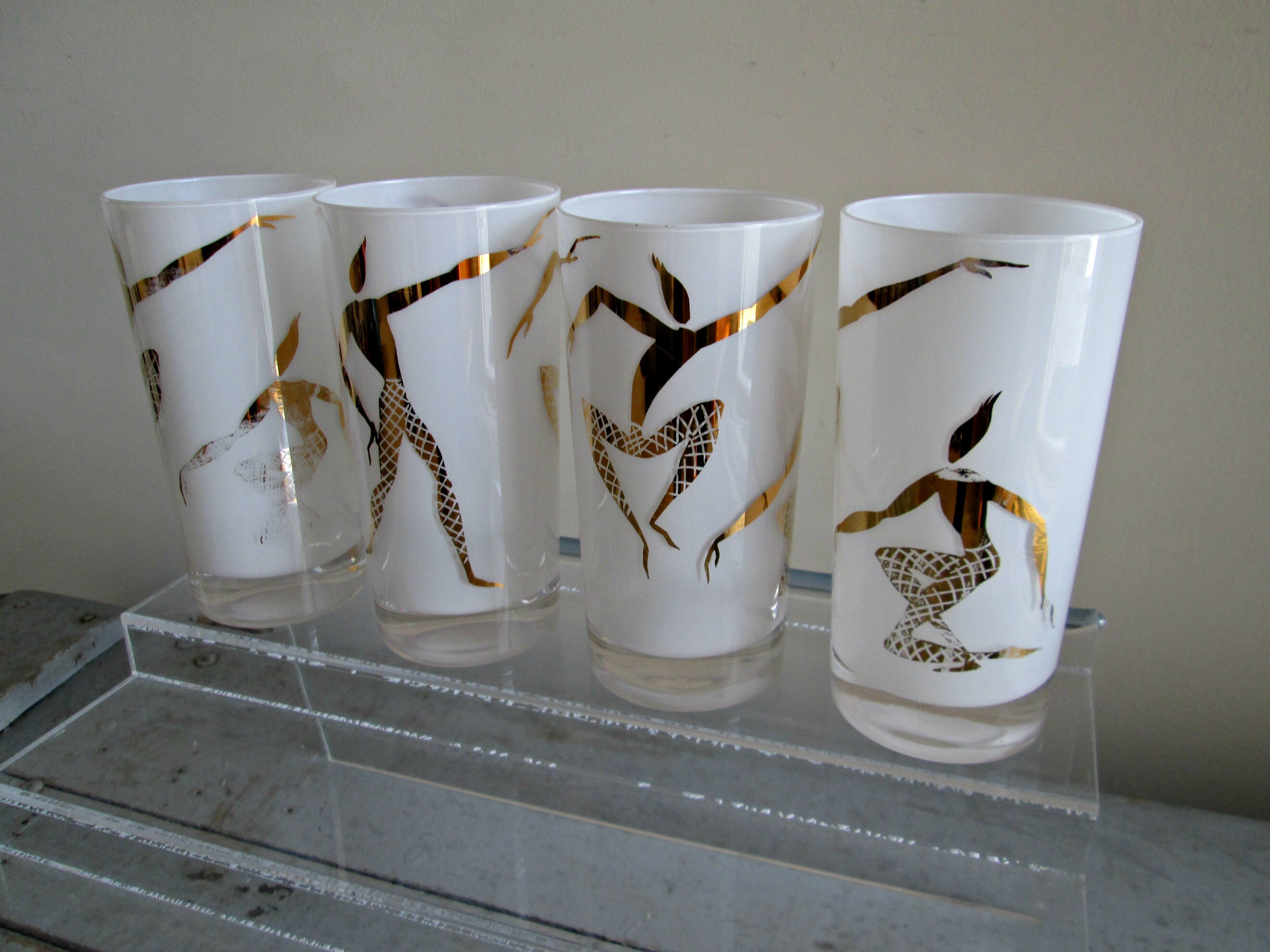 Vintage MCM Drinking Glasses Set of 4 Calypso Dancers Gold & Etsy Australia