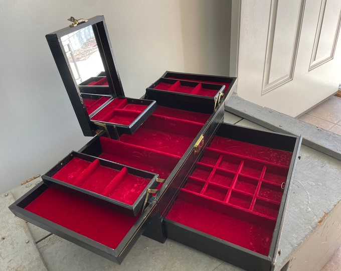 Mother of All Vintage Tier Jewelry Boxes, DRAMATIC Red Velvet Interior