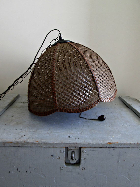Boho Wicker Rattan Globe Swag Lamp Vintage Black Brown Wicker