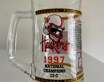 Vintage Nebraska Football Cornhuskers 1997 National Champions Glass Mug, Phillips 66 NE Huskers 5th Championship Beer Stein, EXCELLENT! - Etsy Vintage Nebraska Football Cornhuskers 1997 National Champions Glass Mug, Phillips 66 NE Huskers 5th Championship Beer Stein, EXCELLENT! - Etsy