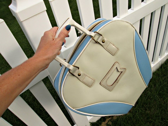 Vintage Bowling Bag Wide Bottom Blue Bowling Ball Carrying 