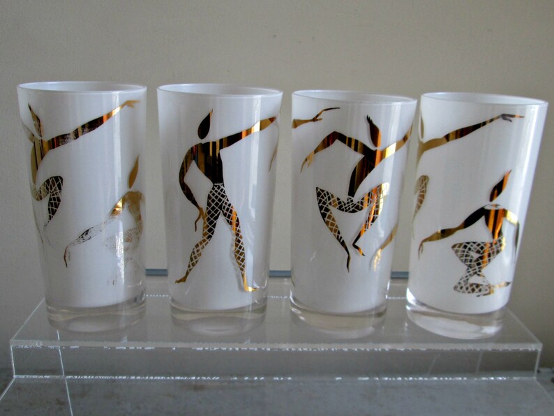 Vintage MCM Drinking Glasses Set of 4 Calypso Dancers