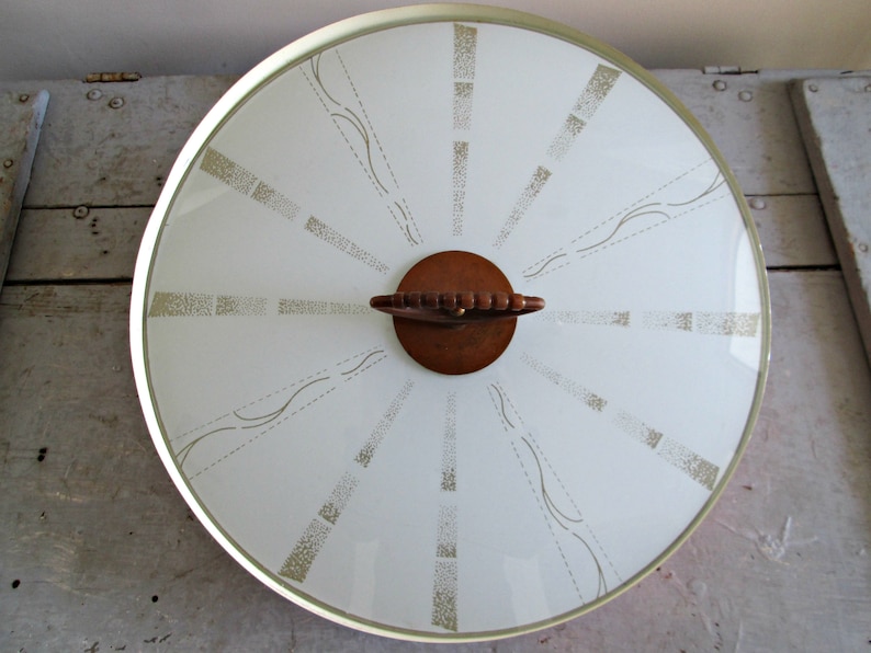 Mid Century Modern Pull Down Light STUNNING Harmony House Copper Lamp, Atomic UFO Flying Saucer Ceiling Mount, Pinhole Diffuser, Glass Shade image 4