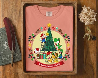 Super Mario Christmas Shirt: Festive Cartoon Friends Holiday Tee