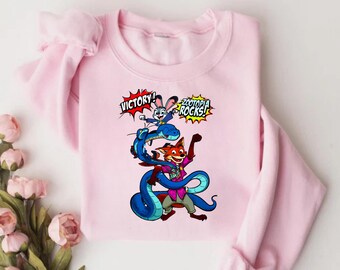 Zootopia Sweatshirt, Cute Cartoon Animal Sweatshirt, Pink Cozy Pullover, Movie Lover Gift for Fans, Zootopia Hoodie