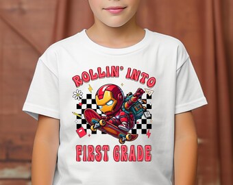 Ironman Rollin Into First Grade Grade Shirt, Ironman Back To School Shirt, First Day Of School T-Shirt, Pre School Shirt