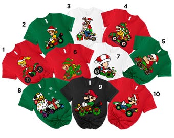 Mario Kart Christmas Shirt, Mario Luigi Bowser Princess Peach Toad Yoshi Xmas Shirt, Super Mario Family Christmas Shirt