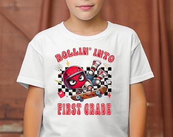 Spiderman Rollin Into First Grade Shirt, Spiderman Back To School Shirt, First Day Of School T-Shirt, Pre School Shirt