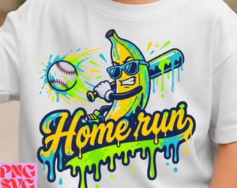 Home Run Baseball Banana SVG PNG PDF | Graffiti Sports Mascot Sublimation | Funny Fruit Batter Graphic | Kids T-Shirt Digital Download