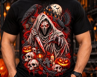 Imagen PNG y SVG de la Parca, diseño de camiseta gótica de Halloween, sublimación de terror, descarga digital para la temporada de Halloween.