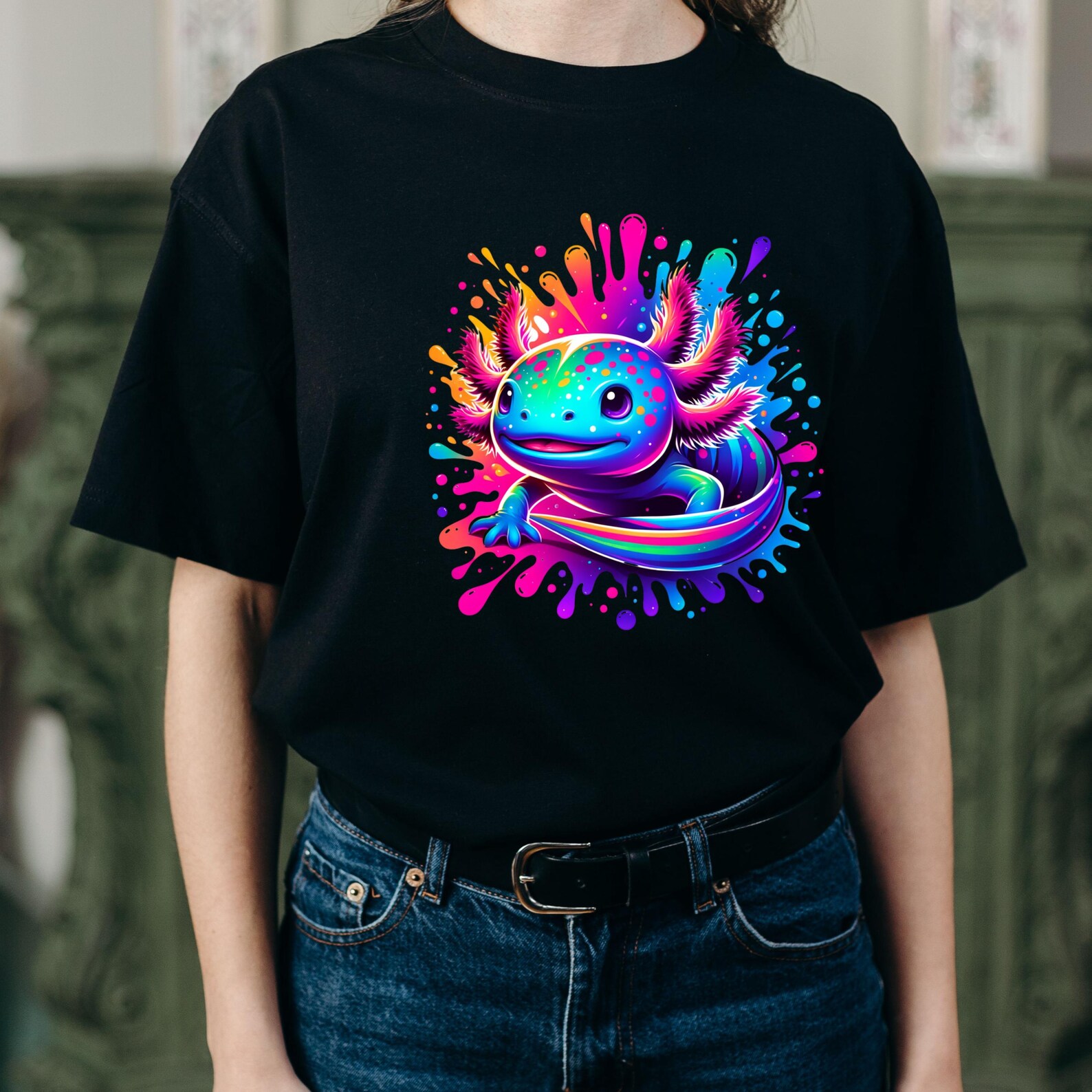 Neon Rainbow Axolotl Clipart PNG Bundle: Sublimation Graphics (digital ...