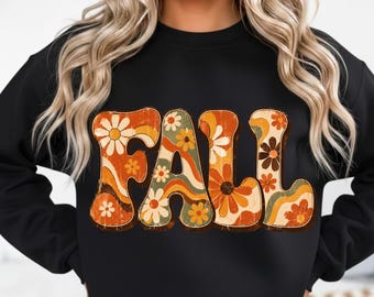 Tipografía floral retro de otoño en formato PNG, diseño de camisa vintage de otoño (descarga digital)