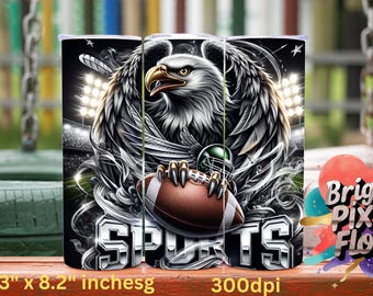 Kubek do kubka Eagle Football 20 uncji PNG, projekt sublimacji na kubek sportowy, kubek Eagle Mascot Football Skinny 300 DPI do pobrania w wersji cyfrowej