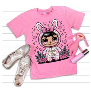 Digitale kunstdruk konijntje: roze cartoonpop, kawaii-decor (digitale download)
