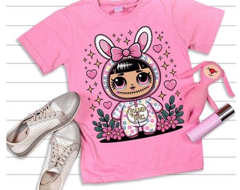 Bunny Girl Digital Art Print: Pink Cartoon Doll, Kawaii Decor (Digital Download)