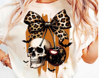 Gothic Skull Cherries PNG  svg, Leopard Bow Skull Halloween PNG, Spooky Cute Skull Design, Preppy Halloween PNG, Ghost Halloween Sublimation