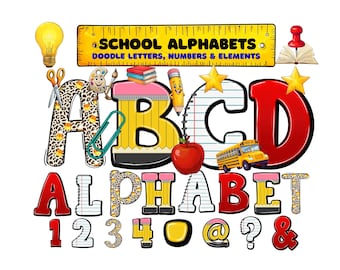School Doodle Alphabet PNG: Back to School Clipart (Digital Download)custom  name dooldle