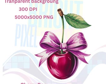 Clipart Coquette Cherry Bow : aquarelle ruban rose PNG (Téléchargement numérique)