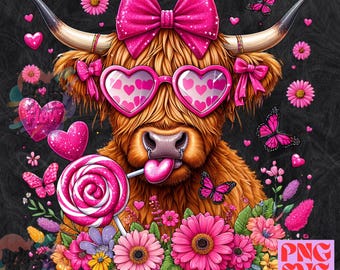 Highland Cow Coquette PNG, Funny Highland Cow PNG, Sunflowers svg, Floral Highland Cow Png, Heifer Png, Coquette Bow Png, Sublimation Design