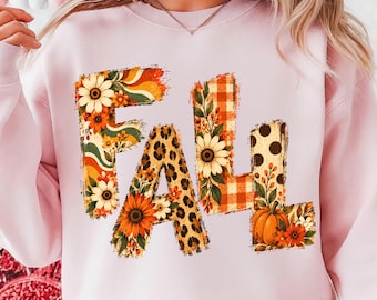 PNG de otoño retro, diseño de pinceladas florales, gráfico de camiseta vintage de otoño, sublimación de otoño desgastada