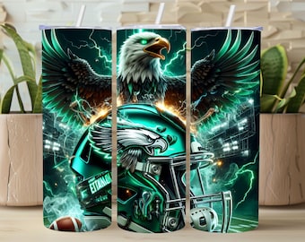 Eagle Football 20oz Skinny Tumbler Wrap, Sport Mascot Sublimation Tumbler Design, Football Team PNG Tumbler Gift for Men Digital Download