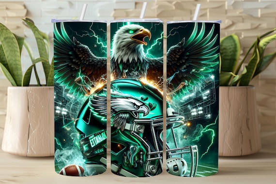 Eagle Football 20oz Skinny Tumbler Wrap, Sport Mascot Sublimation Tumbler Design, Football Team PNG Tumbler Gift for Men Digital Download