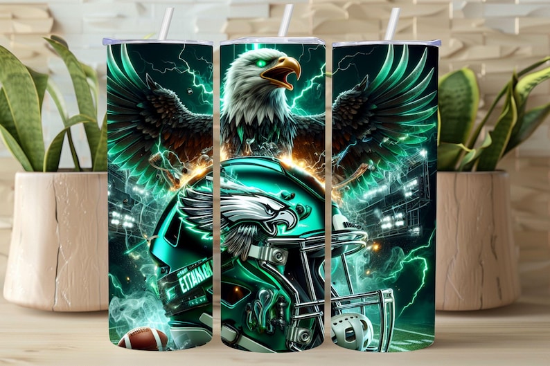 Cienki kubek Eagle Football 20oz, sublimacja na kubek z motywem maskotki sportowej, kubek PNG z drużyną piłkarską w formie prezentu dla mężczyzn do pobrania w wersji cyfrowej zdjęcie 1