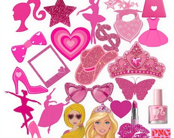 preppy pink girl Bundle PNG SVG, Pink Girly Clipart Set, doll Style Aesthetic Graphics, Glam Girl Sublimation Bundle Download