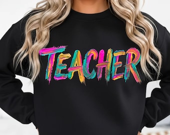 Teacher PNG, Preppy Teacher PNG,Teacher Paint Stroke png,Colorful Teacher Shirt Design,Back to School Sublimation,Teacher Appreciation PNG,