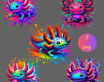 Colorful Axolotl Art Prints: Vibrant Watercolor PNG Files (Digital Download)