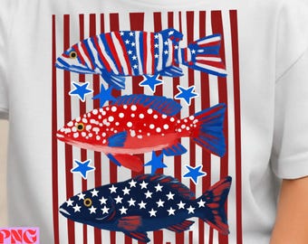 Patriotic Fish PNG SVG, Red White Blue American Flag Fish png, 4th of July Shirt Design,Stripes Bass Fishing png,USA Independence Day art