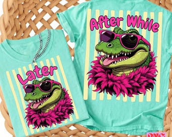 Later Alligator After While SVG PNG ,Preppy Front Back TShirt Design,Striped Pastel Crocodile Sublimation,summer png Retro Digital Download