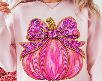 Calabaza rosa para concienciar sobre el cáncer de mama (PNG), lazo floral, detalles dorados (descarga digital)