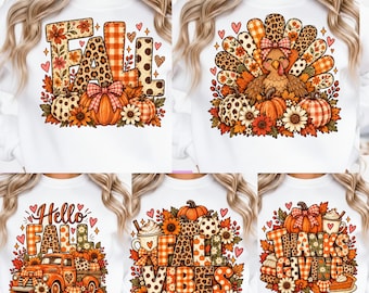Paquete de imágenes PNG de otoño para Acción de Gracias, imágenes PNG de otoño, sublimación de pavo, diseños de sublimación de otoño (descarga digital)