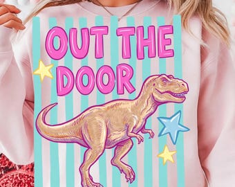 Out The Door Dinosaur PNG SVG,Last Day of School PNG, ,Summer Break T-Rex Png,End of School Year Sublimation,Teacher Kid png