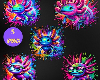 Watercolor Axolotl Clipart PNG: Rainbow Splash Sublimation Designs (Digital Download)