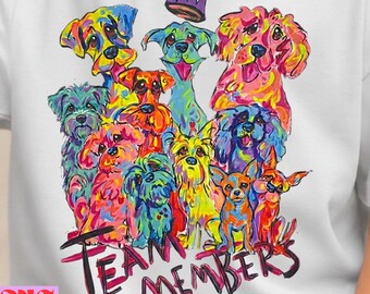 Team Members Dogs PNG SVG, Colorful Dog Shirt Design, Funny Dog Graphic, Pet Lover Shirt, Dog Lover SVG, water color dogs png , Cricut File