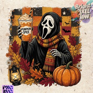 Pumpkin Spice Ghost PNG,Ghostface Fall Coffee Png,Halloween Latte Shirt Design, Autumn Spooky Season Sublimation, Spooky Pumpkin Coffee PNG