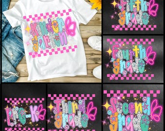 Lot de crayons Preppy pour la rentrée des classes, PNG à rayures Vichy rose, conception de la maternelle à la quatrième année, écolière png, premier jour d'école png