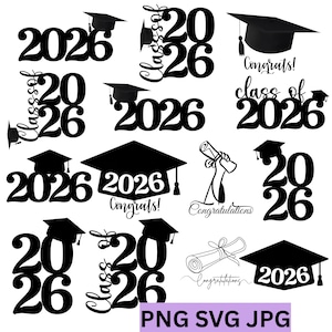 Afstuderen Svg png bundel, Graduation Cap Svg, Grad 2026, Class of 2026, Graduation 2026 Svg, Graduation Topper Svg, bestanden knippen, Instant Download