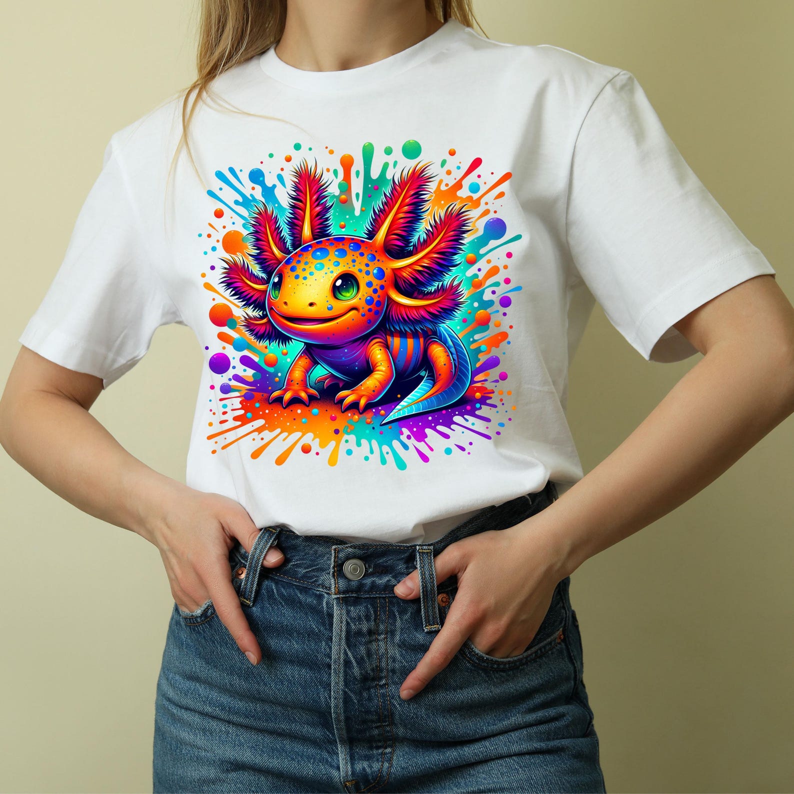 Neon Rainbow Axolotl Clipart PNG Bundle: Sublimation Graphics (digital ...