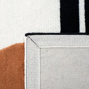 Modern Handmade Wool Rug – Abstract Geometric Tufted Carpet – Black Ivory Orange Area Rug – Living Room Decor – Indian Artisan Craft