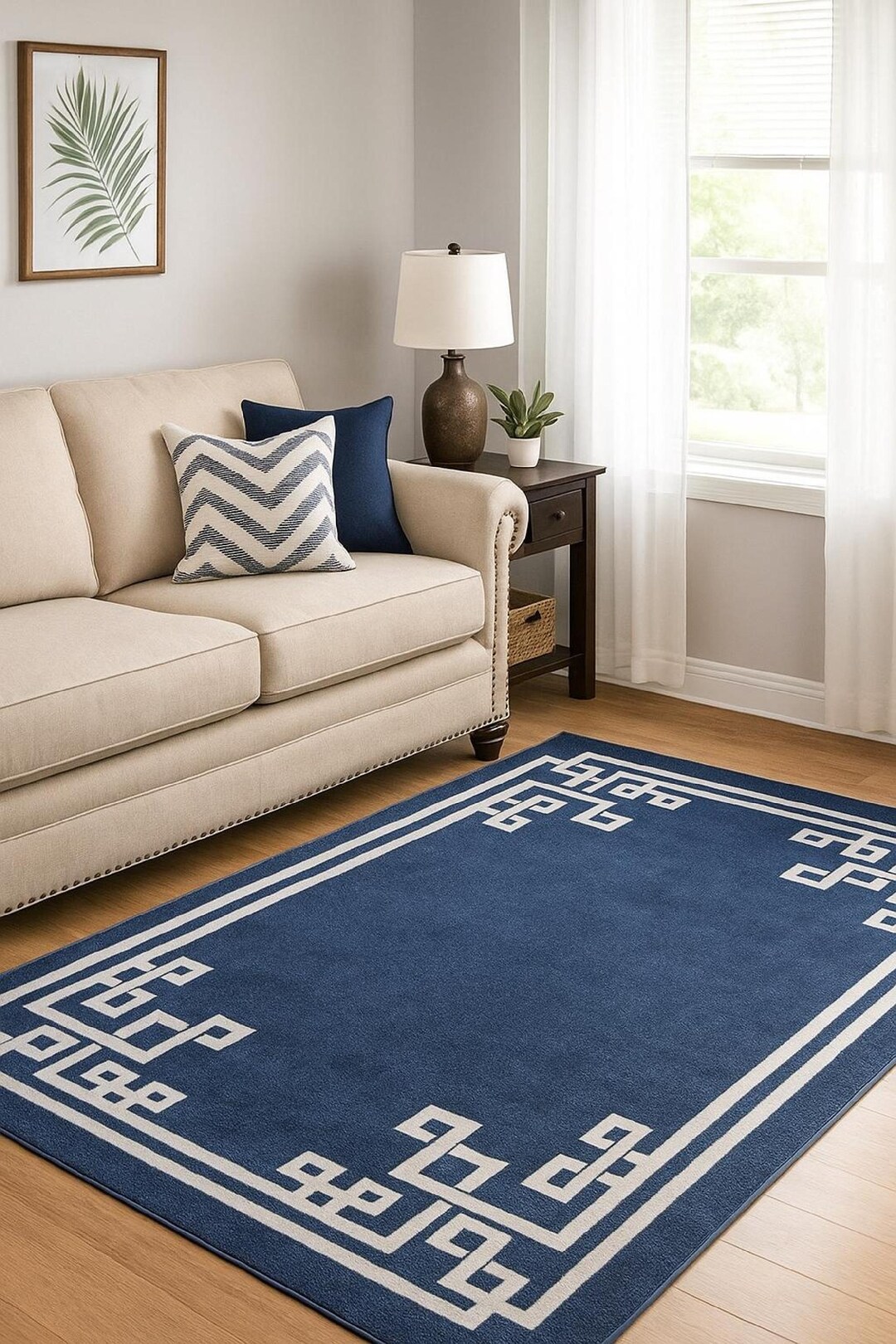 Blue Greek Key Area Rug, Hand Tufted Shaggy Carpet, Custom Size - Etsy