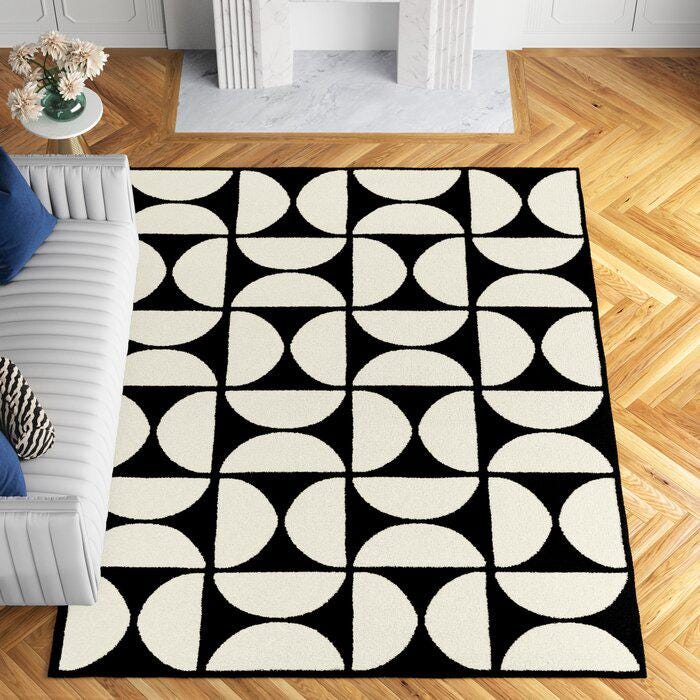 Hand Tufted Black and White Geometric Modern Area Rug – Minimalist ...