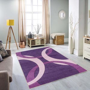 Purple Pink Abstract Modern Rug – Soft Washable Carpet for Living Room, Bedroom, Boho Decor, Geometric Floor rug