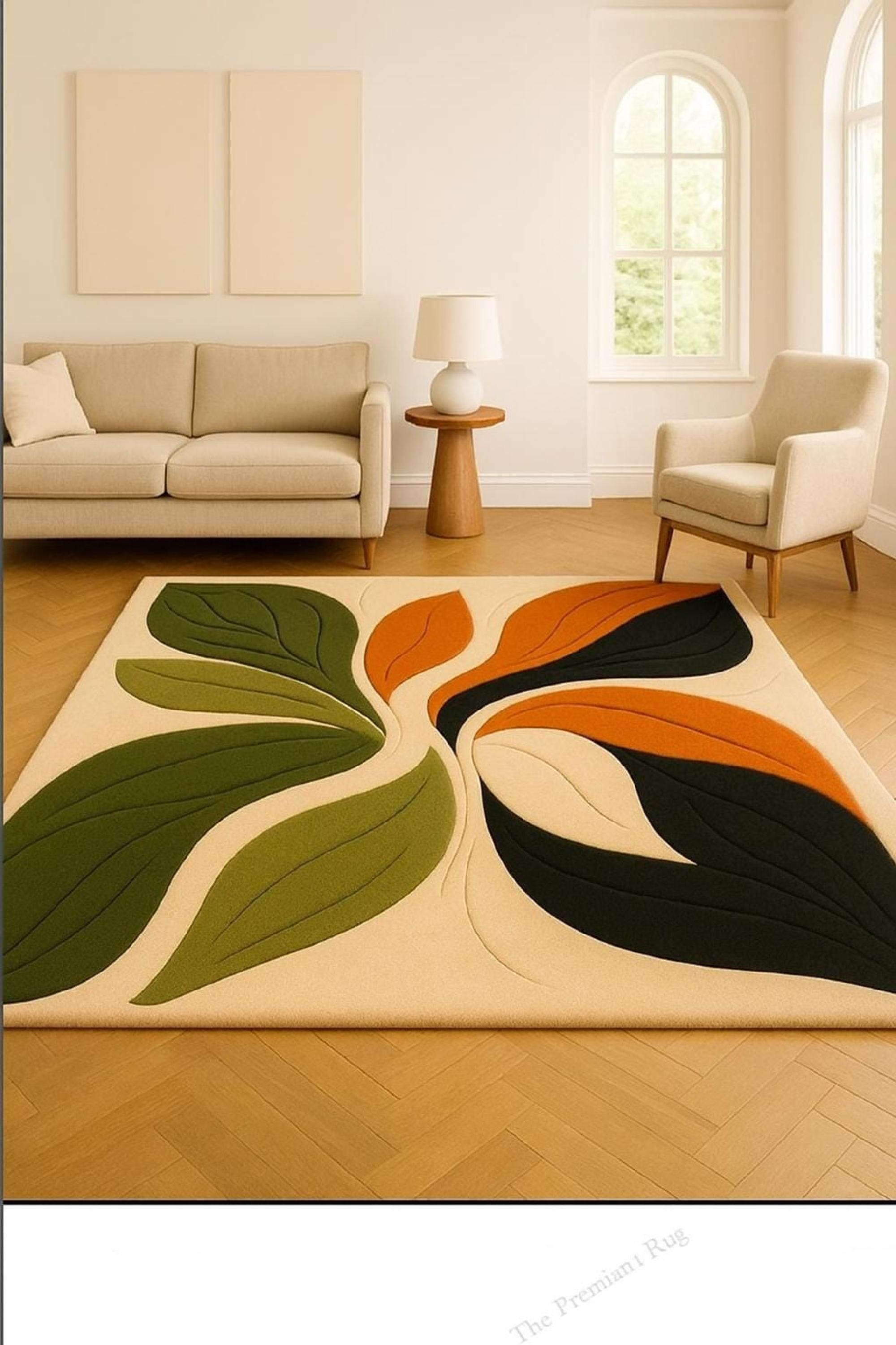 Premium Modern Abstract Leaf Rug - Be...