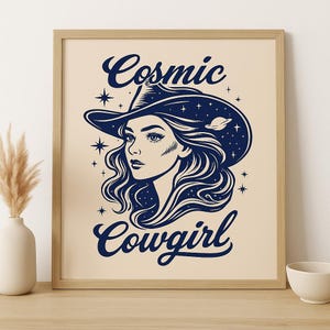 Cosmic Cowgirl Print | Western Boho Digital Art | Retro Space Cowgirl Wall Decor | Printable Cowgirl Poster | Rodeo Galaxy Girl Download